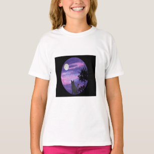 Häxig svart katt & lila måne Celestial goth T Shirt