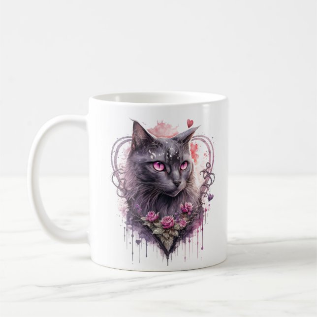 Häxig svart kattunge  kaffemugg (Vänster)
