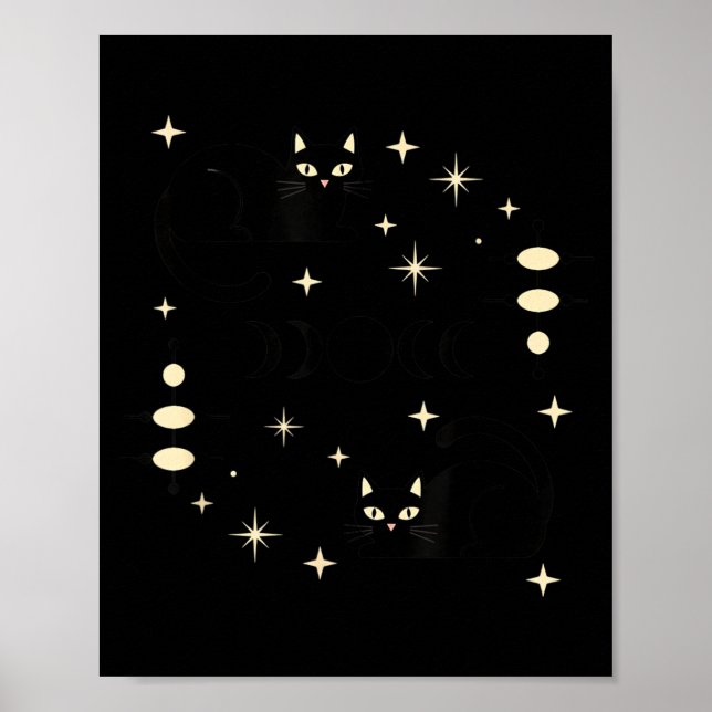 Häxiga månfaser Katt Celestial Svart Katt Konst Fö Poster (Framsidan)