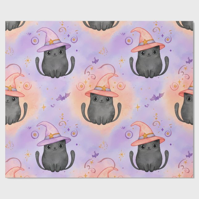 Häxiga Morrhår – Pastell Halloween Kattmönster Presentpapper (Platt)