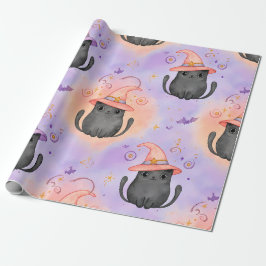 Häxiga Morrhår – Pastell Halloween Kattmönster Presentpapper