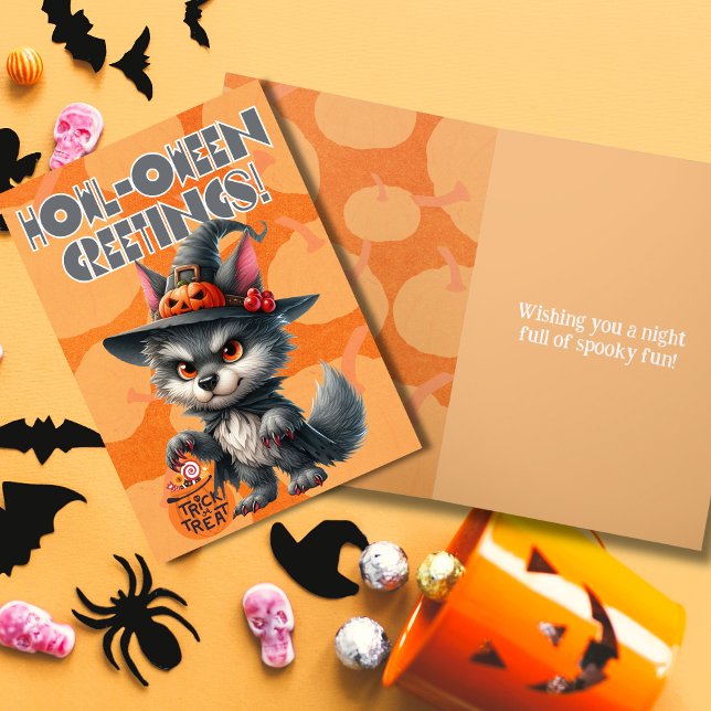 Häxiga vargens Halloween-önskningar Helgkort (Skapare uppladdad)