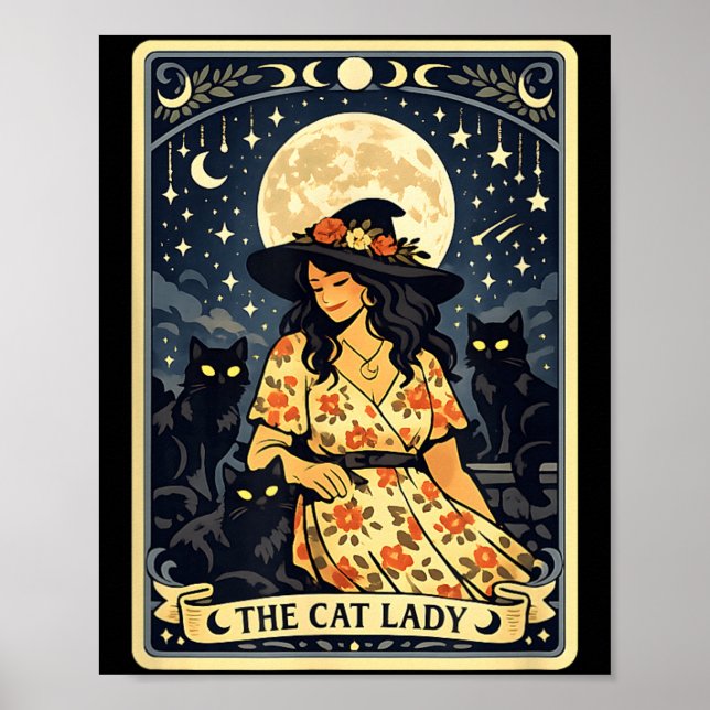 Häxkärring Måne Svarta Katter Halloween Magi Poster (Framsidan)