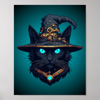 Häxkat Cyberpunk Mecha Halloween Neon Solglasögon Poster