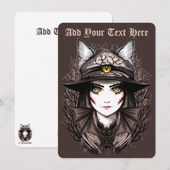 Häxkat Halloween Kuslig Söt Porträtt Julkort (Fram/baksida)