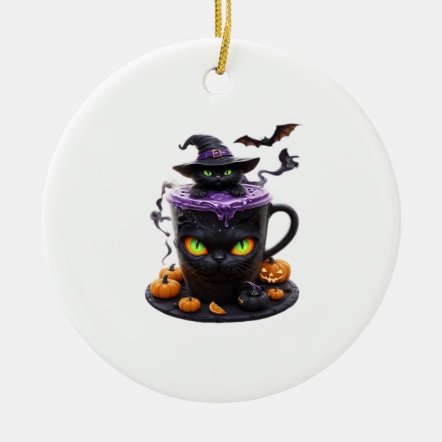 Häxkat Halloween-latte  Kuslig söt kaffe med Julgransprydnad Keramik (Framsidan)