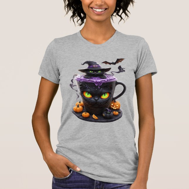 Häxkat Halloween-latte  Kuslig söt kaffe med T Shirt (Framsida)