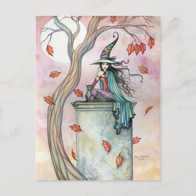 Häxkatte Halloween-kort av Molly Harrison Vykort (Framsida)