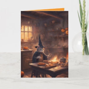 Häxkatten gör en Halloween-soppa och en dikt Kort