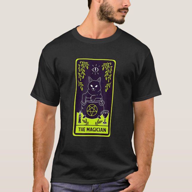 Häxkatten Magikern Illusioner Magiker T Shirt (Framsida)