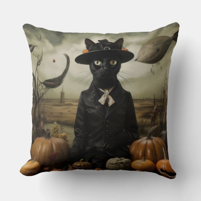 Häxkatten med pumpor  kudde (Framsida)