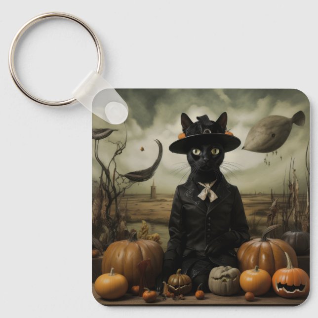 Häxkatten med pumpor  nyckelring (Framsida)