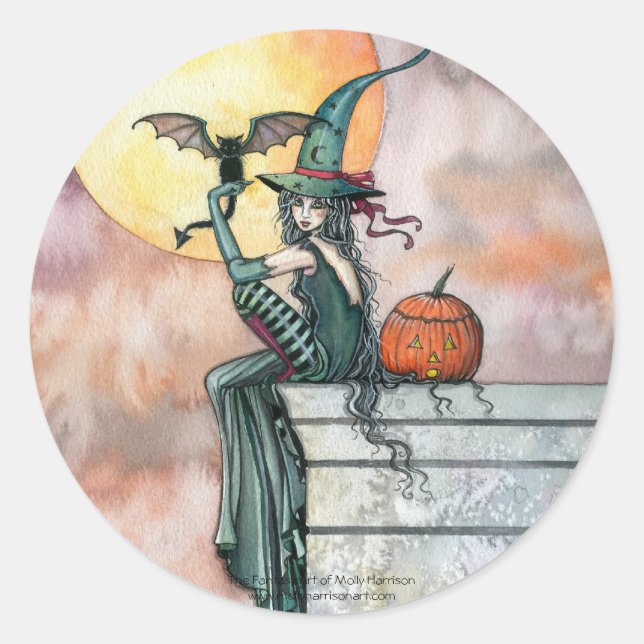 Häxkatthalloween-klistermärken av Molly Harrison Runt Klistermärke (Framsida)