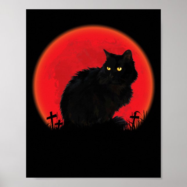 Häxkatthalloween-kostym Blodmåne Svart katt Poster (Framsidan)