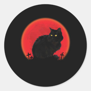 Häxkatthalloween-kostym Blodmåne Svart katt Runt Klistermärke