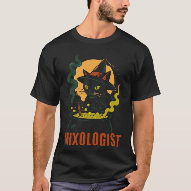 Häxkatthäxa Halloween Bartender Mixologists T Shirt (Framsida)