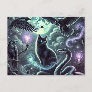 Häxkatts vykort Halloween svart katt konst