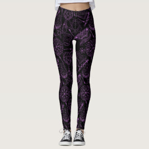 häxkonst mönster 2506.Lila. Svart BG Leggings