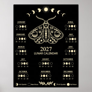 Häxkonst Moth Celestial Lunar Måne 2027 Kalender Poster