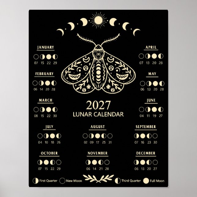 Häxkonst Moth Celestial Lunar Måne 2027 Kalender Poster (Framsidan)