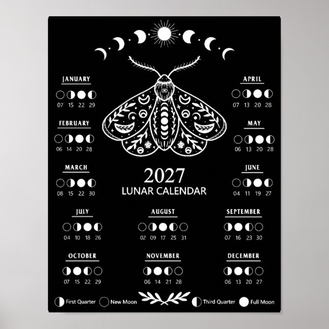 Häxkonst Moth Celestial Lunar Måne 2027 Kalender Poster (Framsidan)