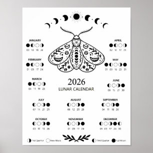 Häxkonst Moth Celestial Lunar Månkalender Poster
