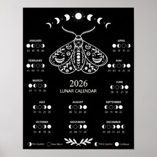 Häxkonst Moth Celestial Lunar Månkalender Poster