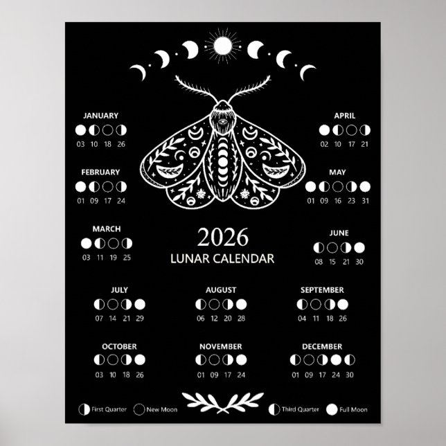 Häxkonst Moth Celestial Lunar Månkalender Poster (Framsidan)
