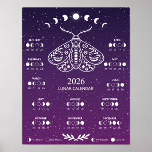 Häxkonst Moth Celestial Lunar Månkalender Poster