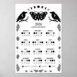 Häxkonst Moth Kråka Celestial Lunar Månkalender Poster