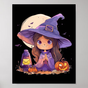 Häxkostym Halloween Pumpa Kuslig Glad Poster