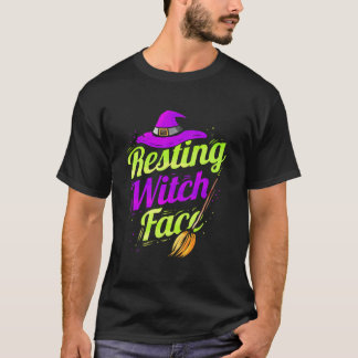Häxkvast Halloween Hvilar Häxa Ansikte T Shirt