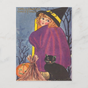 Häxkvast Jack O Lantern Svart Katt Träd Vykort