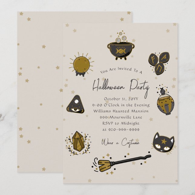 Häxlik vuxen Halloween-festinvitation Inbjudningar (Fram/baksida)