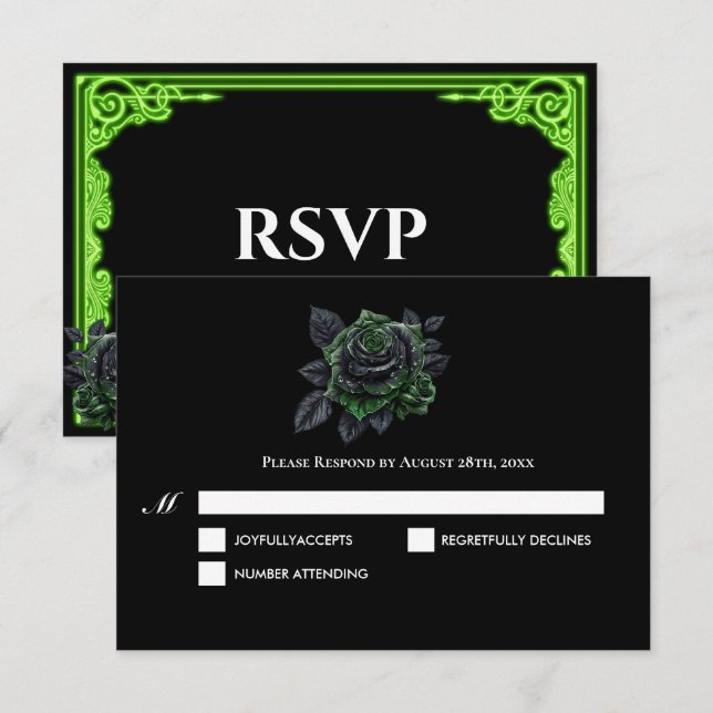 Häxliknande grön Glömd Gothic Bröllop RSVP-kort OSA Kort (Fram/baksida)