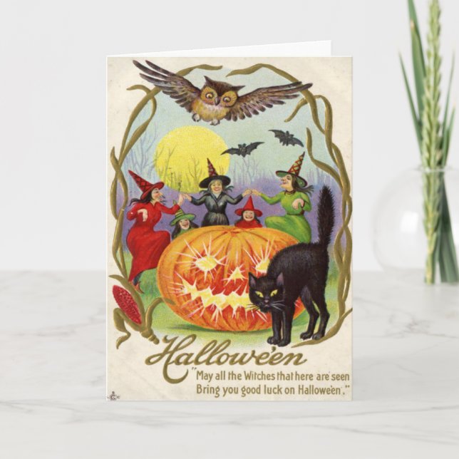 Häxor dansar runt Jack O' Lantern Kort (Framsida)