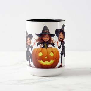 Häxor dansar vid Jack O Lantern 🎃 Två-Tonad Mugg