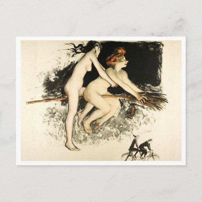 Häxor, Jean Veber, Halloween, Man och Kvinna Vykort (Framsida)