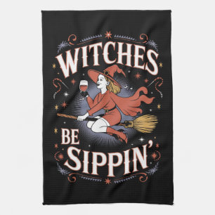 Häxor ska supa Halloween helg spöklik Kökshandduk