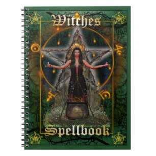 Häxor Spellbook - jordinslag (grönt täcker), Anteckningsbok Med Spiral