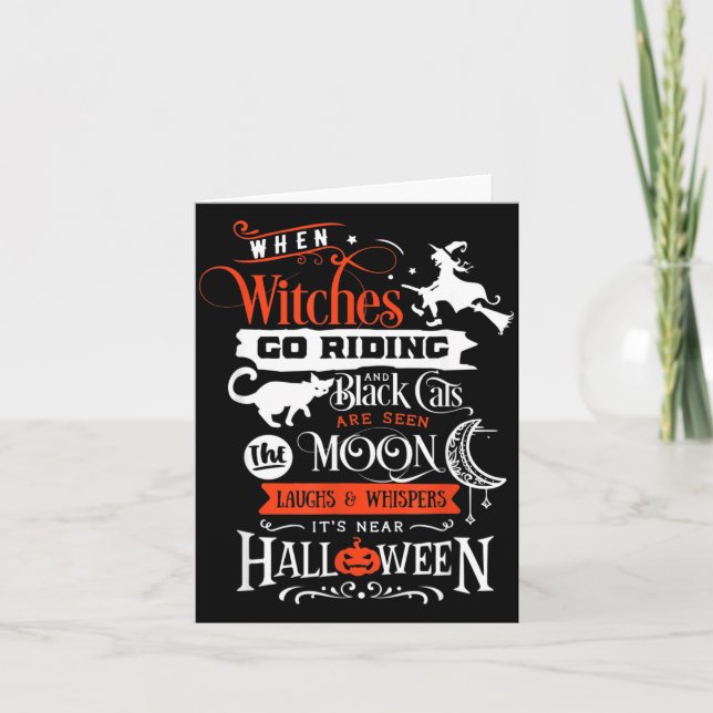 Häxor Svarta Katter Och Mån Halloween Kort (Framsida)
