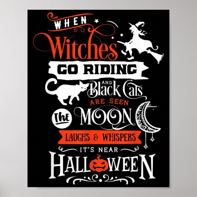 Häxor Svarta Katter Och Mån Halloween Poster (Framsidan)