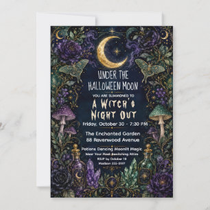 Häxornas natt ute Halloween-måne Botanisk fest Inbjudningar