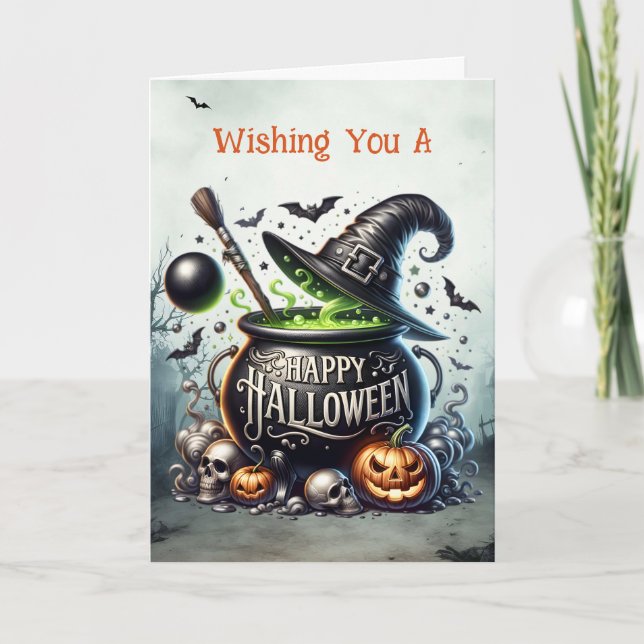 Häxors Kittel Glad Halloween Helgkort (Framsida)