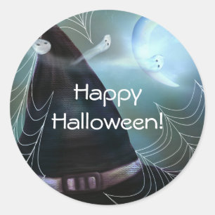 Häxors spökliga natt God Halloween-festfavor Runt Klistermärke