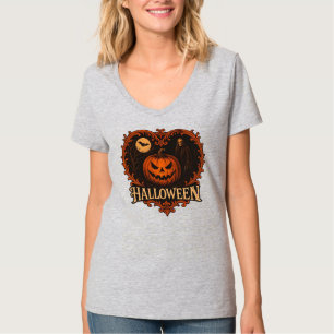 Häxstämning & Pumpa Nätter Dam Halloween V-N T Shirt