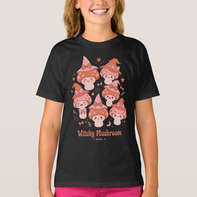 Häxsvamp Boho Söt Häxhatt Bow Fall Konst T Shirt (Framsida)