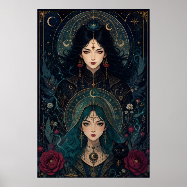 Häxsyskon – Gotisk Art Nouveau Fantasy Poster (Framsidan)