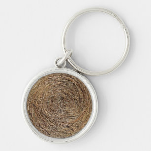 Hay Bale Keychain Rund Silverfärgad Nyckelring