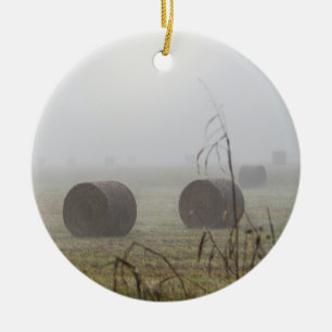 Hay Bales in fog Julgransprydnad Keramik